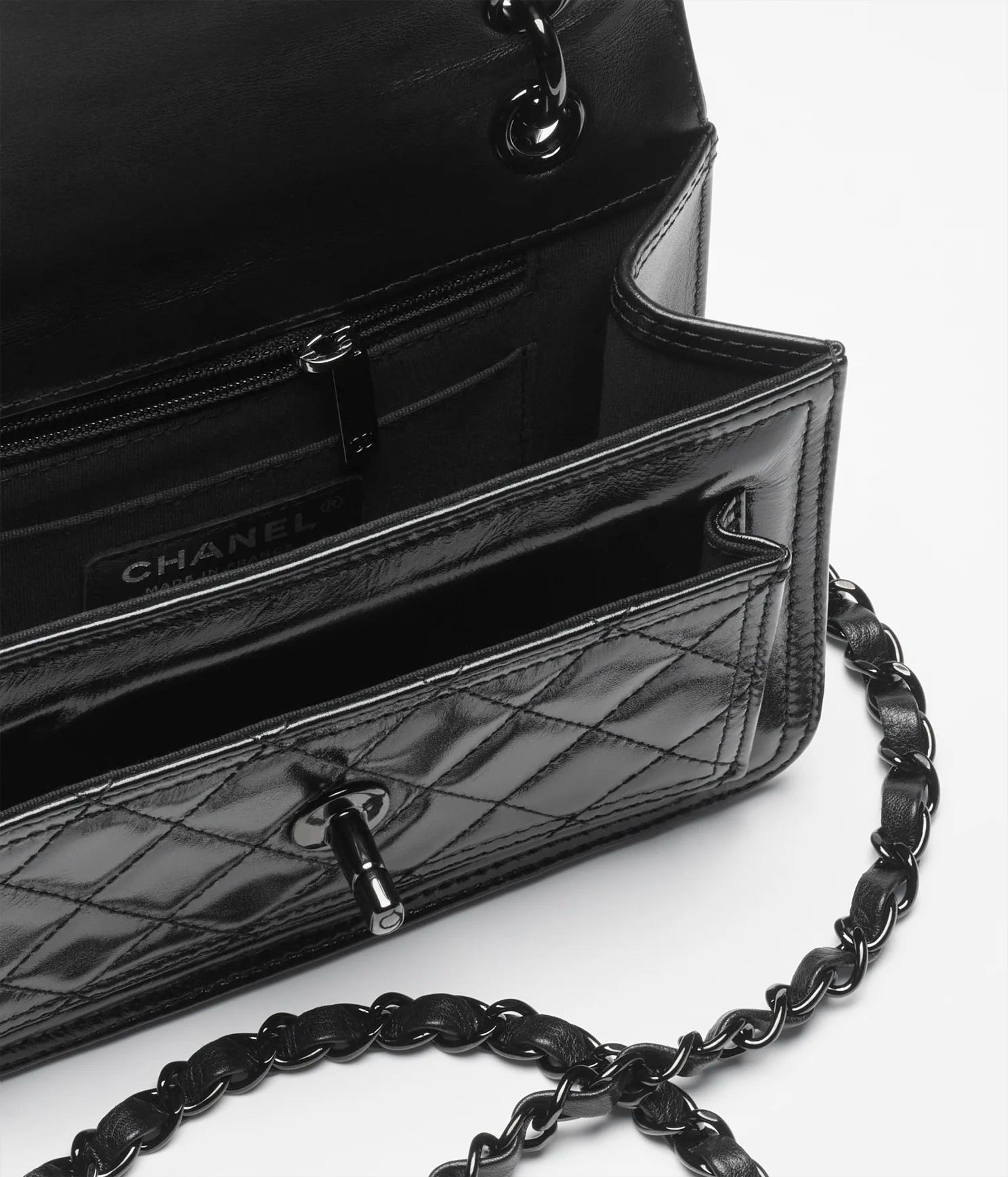 Túi Chanel Mini Flap Bag Shiny Crumpled Calfskin & Black Nữ Đen