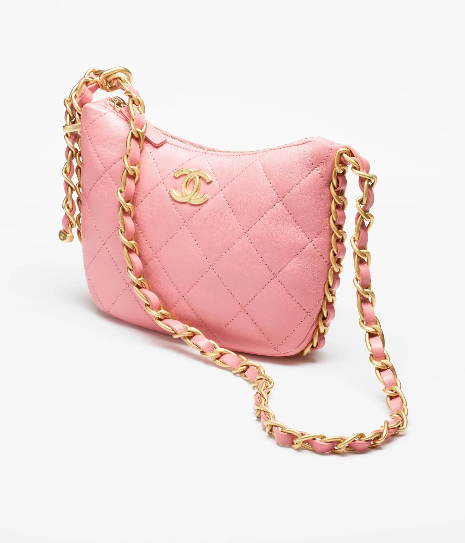 Túi Chanel Hobo Handbag Shiny Lambskin & Gold-Tone Metal Nữ Hồng