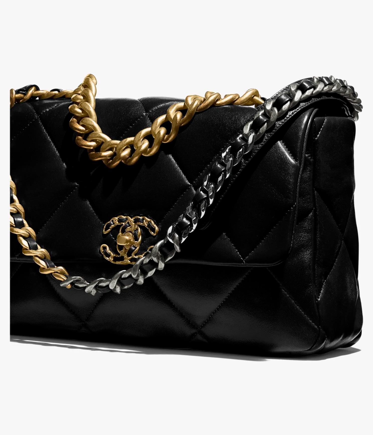 Túi Chanel Chanel 19 Large Handbag Shiny Lambskin & Ruthenium-Finish Metal Nữ Đen