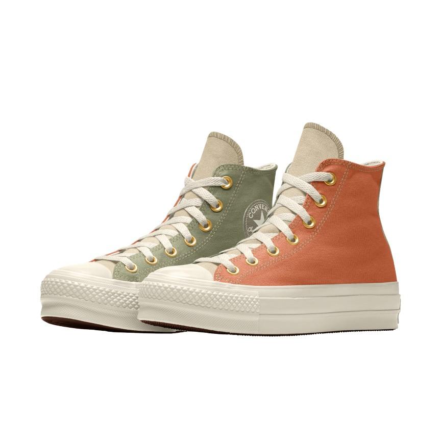 Giày Converse Custom Chuck Taylor All Star Lift Platform Canvas By You Cổ Cao Nam Xanh Cam