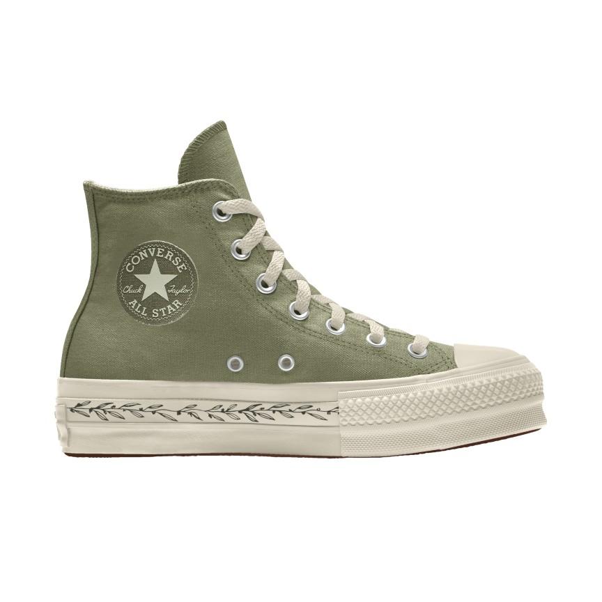 Giày Converse Custom Chuck Taylor All Star Lift Platform Canvas By You Cổ Cao Nam Xanh Rêu