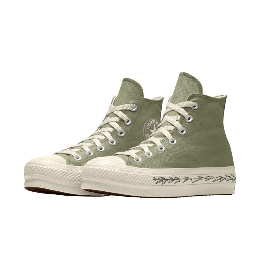 Giày Converse Custom Chuck Taylor All Star Lift Platform Canvas By You Cổ Cao Nam Xanh Rêu