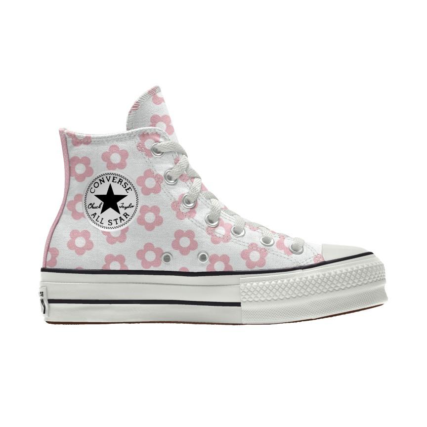 Giày Converse Custom Chuck Taylor All Star Lift Platform Canvas By You Cổ Cao Nam Trắng Hoa