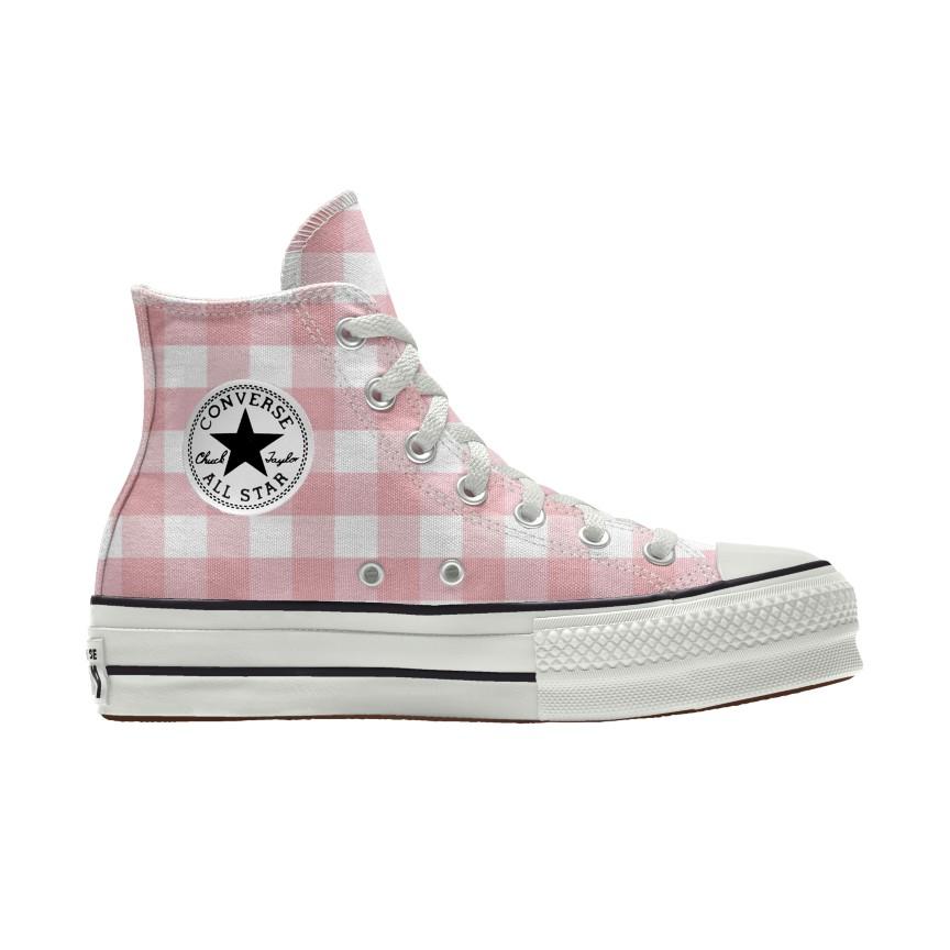 Giày Converse Custom Chuck Taylor All Star Lift Platform Canvas By You Cổ Cao Nam Kẻ Trắng Hồng