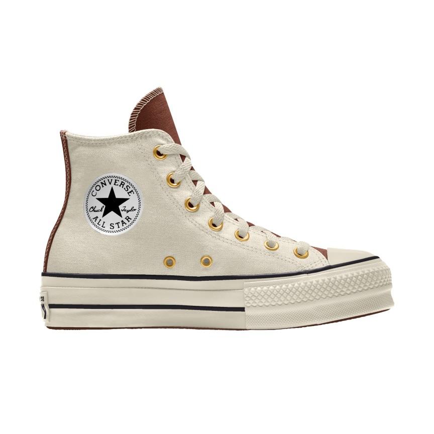 Giày Converse Custom Chuck Taylor All Star Lift Platform Canvas By You Cổ Cao Nam Be Nâu