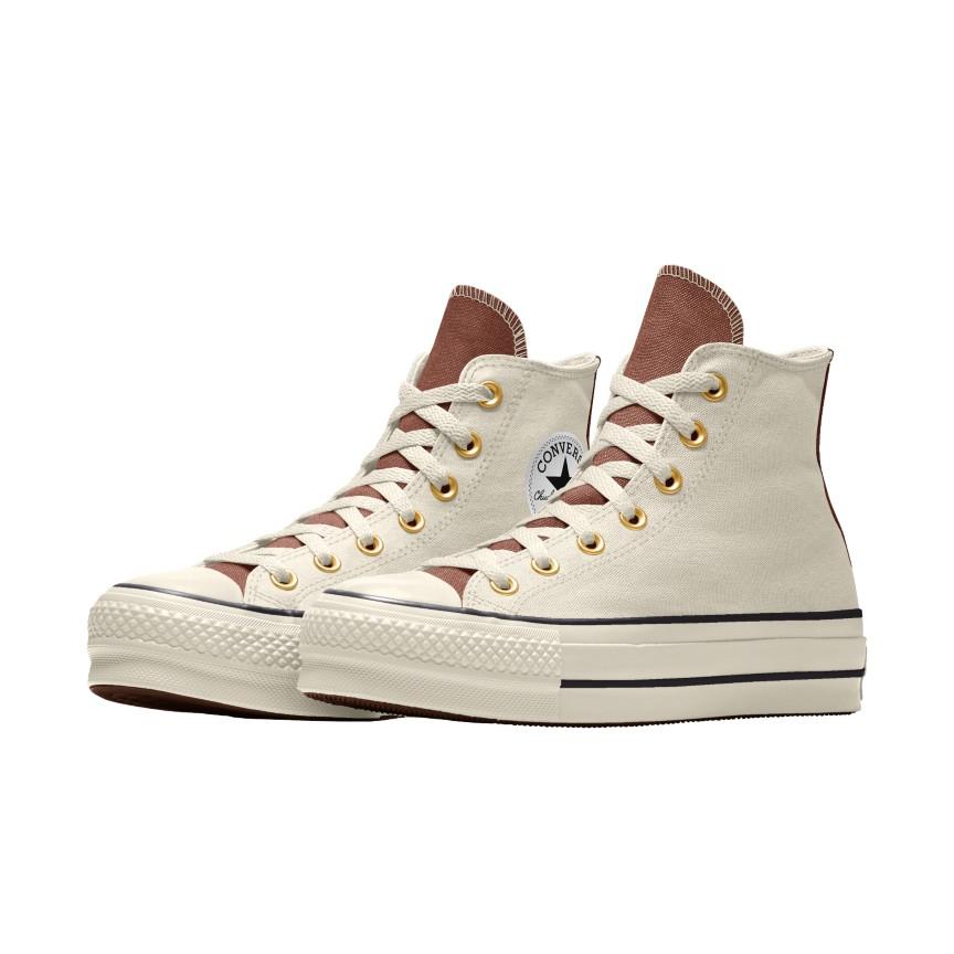 Giày Converse Custom Chuck Taylor All Star Lift Platform Canvas By You Cổ Cao Nam Be Nâu