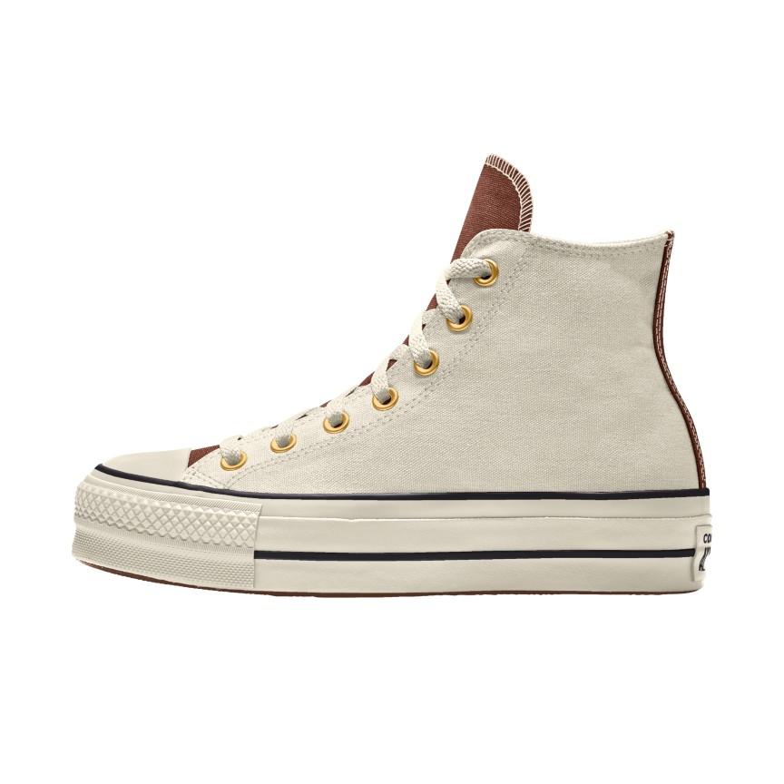 Giày Converse Custom Chuck Taylor All Star Lift Platform Canvas By You Cổ Cao Nam Be Nâu