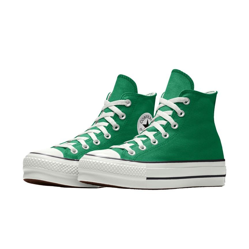 Giày Converse Custom Chuck Taylor All Star Lift Platform Canvas By You Cổ Cao Nam Xanh Lá