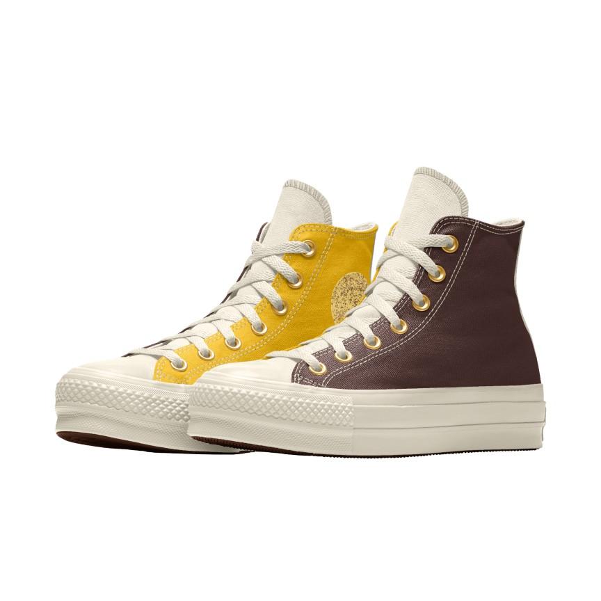 Giày Converse Custom Chuck Taylor All Star Lift Platform Canvas By You Cổ Cao Nam Nâu Vàng