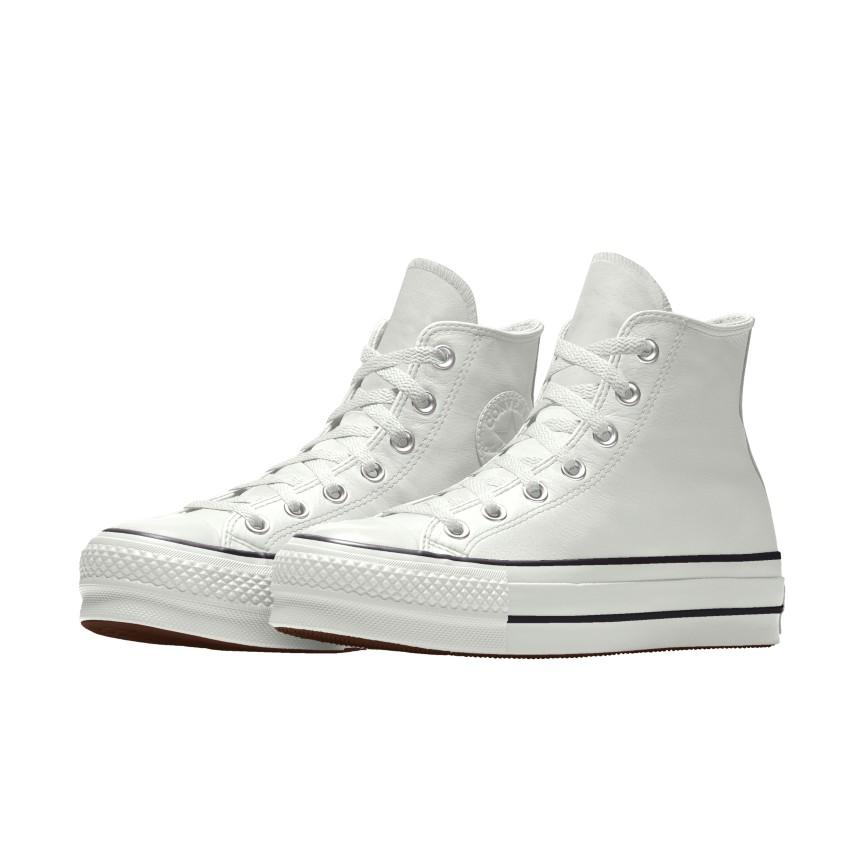 Giày Converse Custom Chuck Taylor All Star Lift Platform Leather By You Cổ Cao Nam Trắng