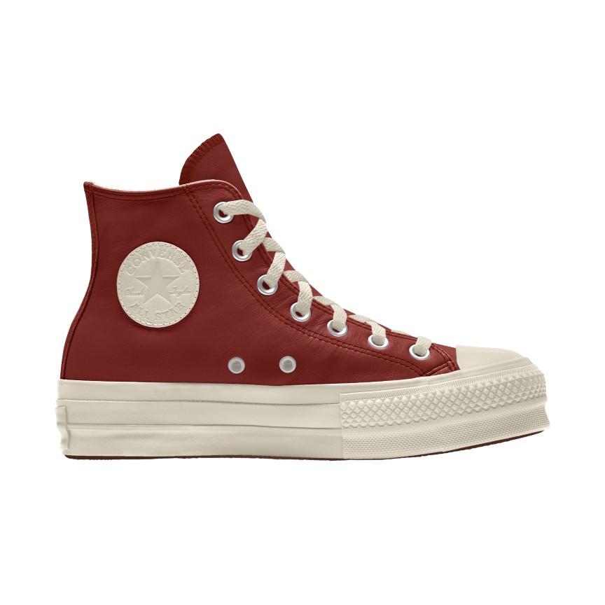 Giày Converse Custom Chuck Taylor All Star Lift Platform Leather By You Cổ Cao Nam Đỏ