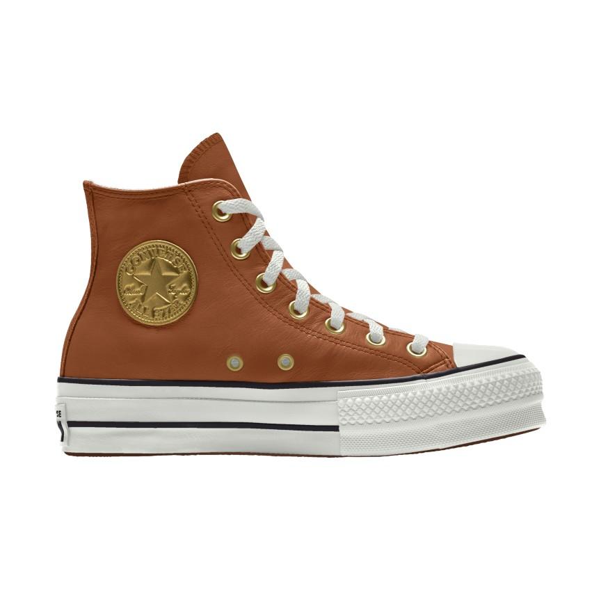 Giày Converse Custom Chuck Taylor All Star Lift Platform Leather By You Cổ Cao Nam Nâu