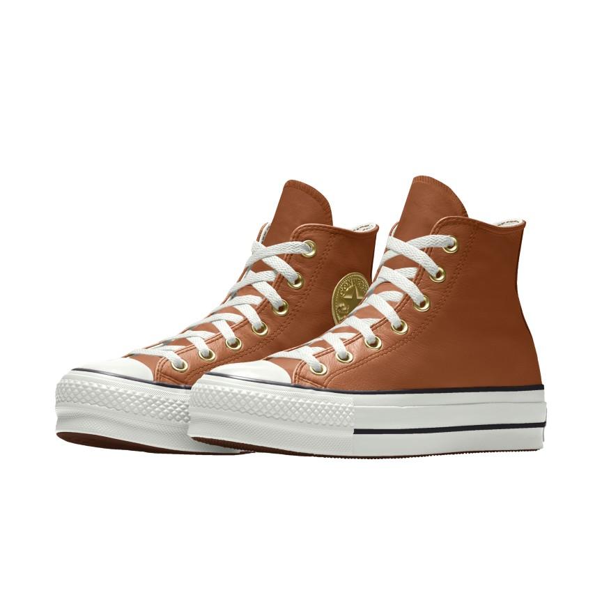 Giày Converse Custom Chuck Taylor All Star Lift Platform Leather By You Cổ Cao Nam Nâu