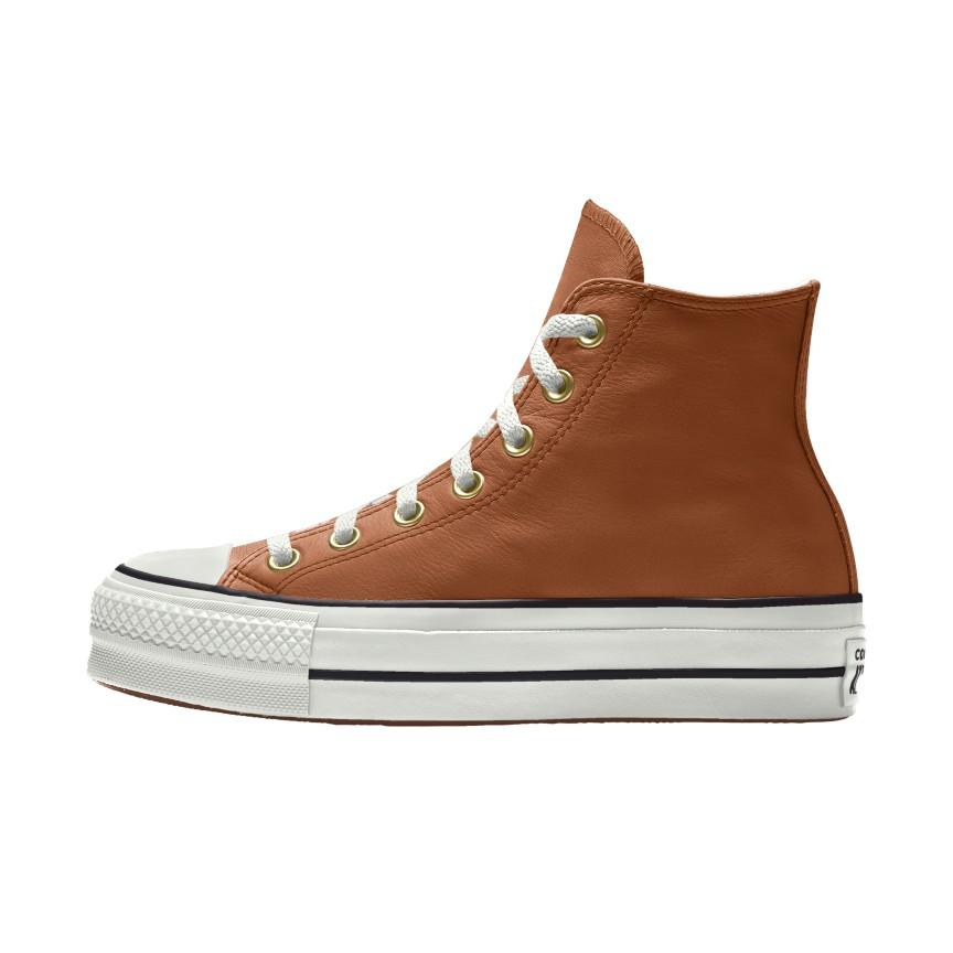 Giày Converse Custom Chuck Taylor All Star Lift Platform Leather By You Cổ Cao Nam Nâu