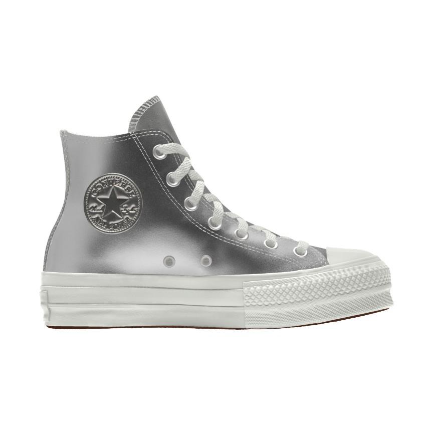 Giày Converse Custom Chuck Taylor All Star Lift Platform Leather By You Cổ Cao Nam Bạc