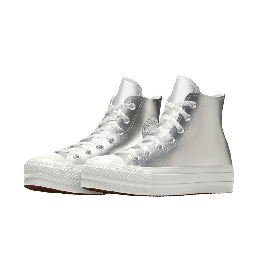 Giày Converse Custom Chuck Taylor All Star Lift Platform Leather By You Cổ Cao Nam Bạc