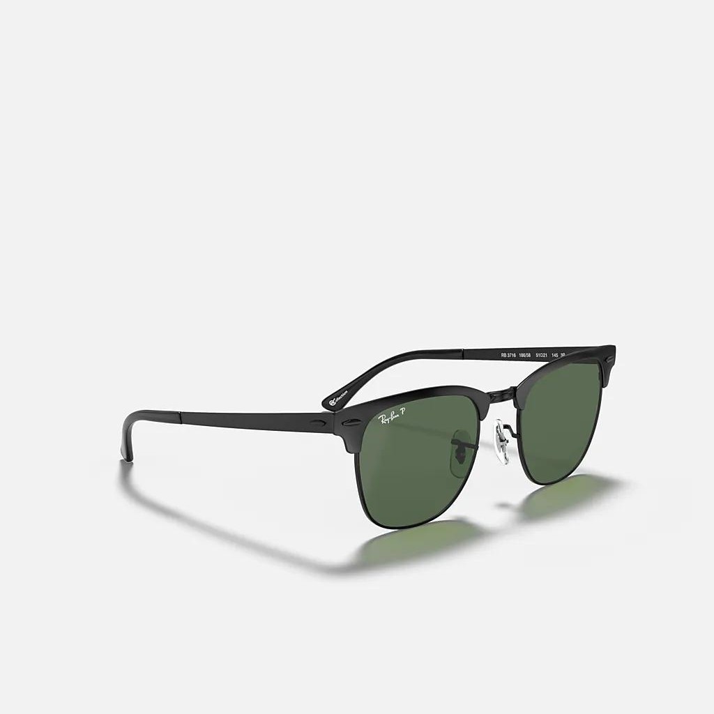 Kính Ray-Ban Clubmaster Metal Polarized Đen Nhám Xanh Lá