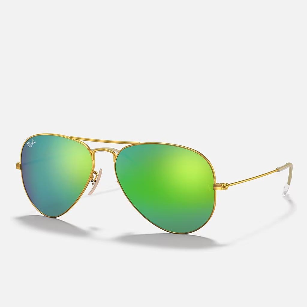 Kính Ray-Ban Aviator Flash Lenses Vàng Nhám Xanh Lá