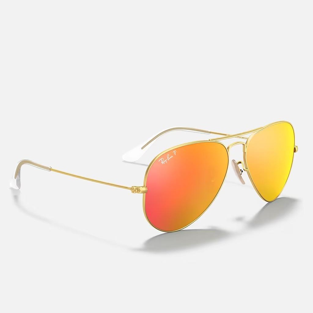 Kính Ray-Ban Aviator Flash Lenses Polarized Vàng Nhám Cam