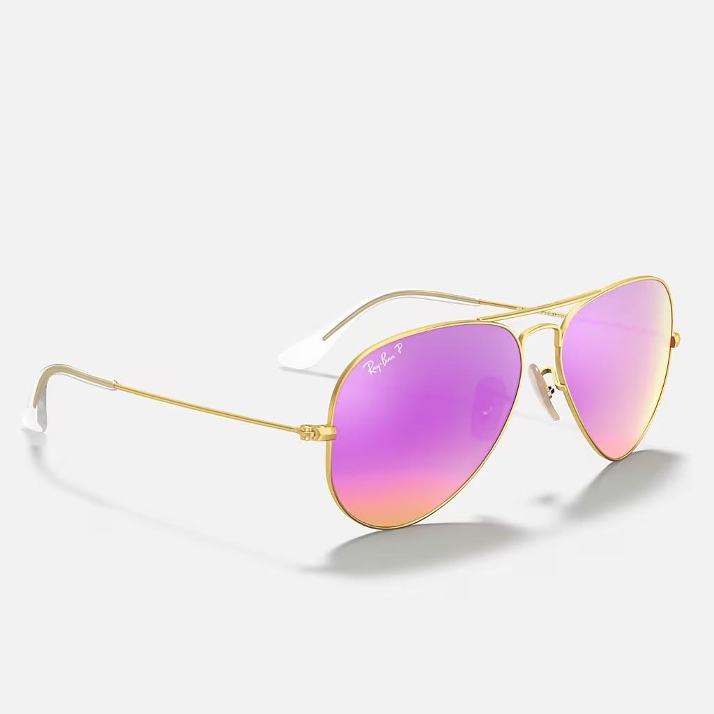 Kính Ray-Ban Aviator Flash Lenses Polarized  Vàng Nhám Tím 