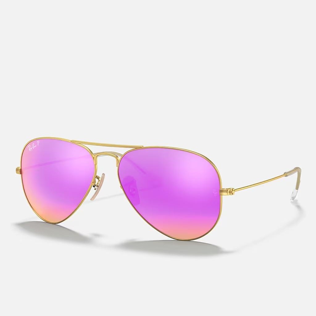 Kính Ray-Ban Aviator Flash Lenses Polarized  Vàng Nhám Tím 