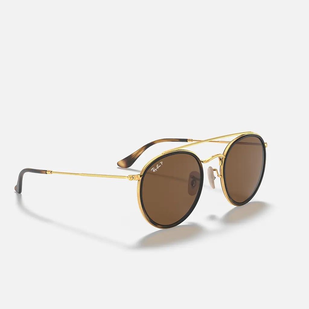 Kính Ray-Ban Round Double Bridge Vàng Nâu Đậm