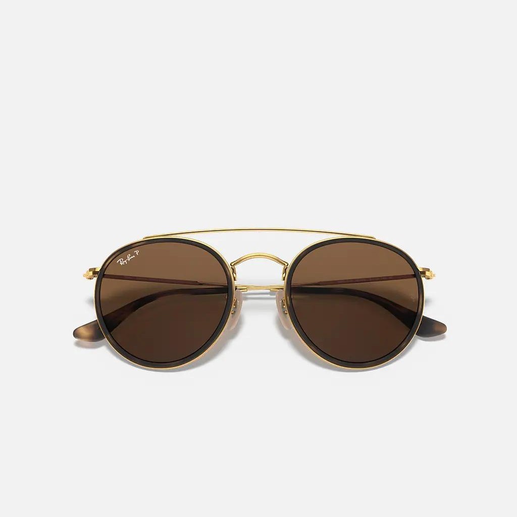 Kính Ray-Ban Round Double Bridge Vàng Nâu Đậm