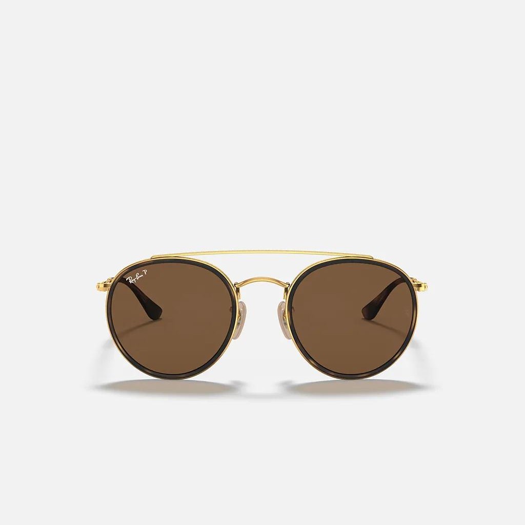 Kính Ray-Ban Round Double Bridge Vàng Nâu Đậm