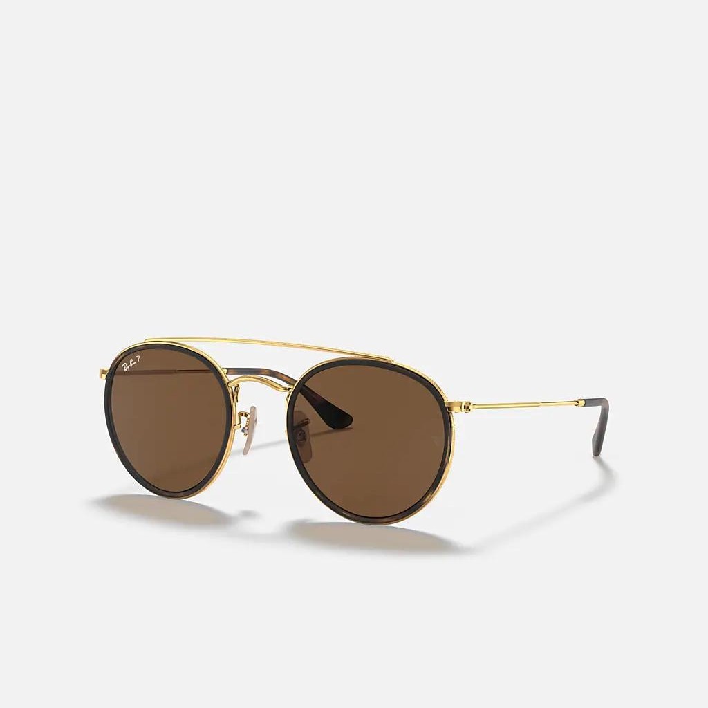 Kính Ray-Ban Round Double Bridge Vàng Nâu Đậm