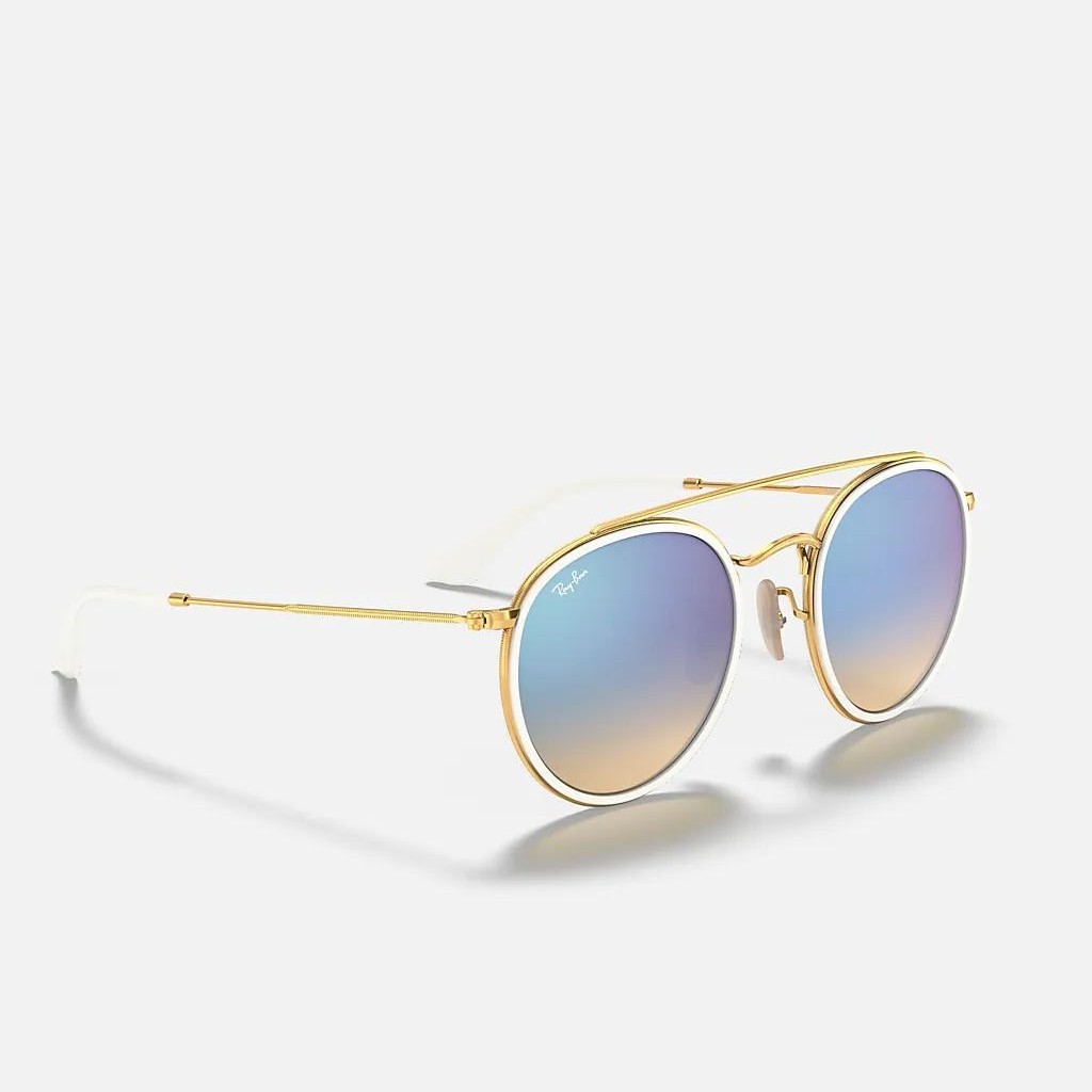 Kính Ray-Ban Round Double Bridge Vàng Xanh Dương Sáng