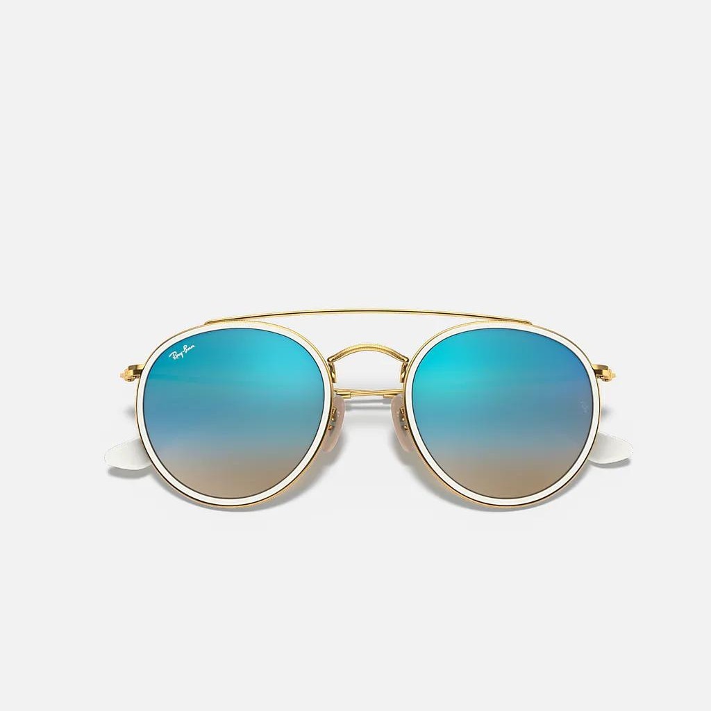 Kính Ray-Ban Round Double Bridge Vàng Xanh Dương Sáng