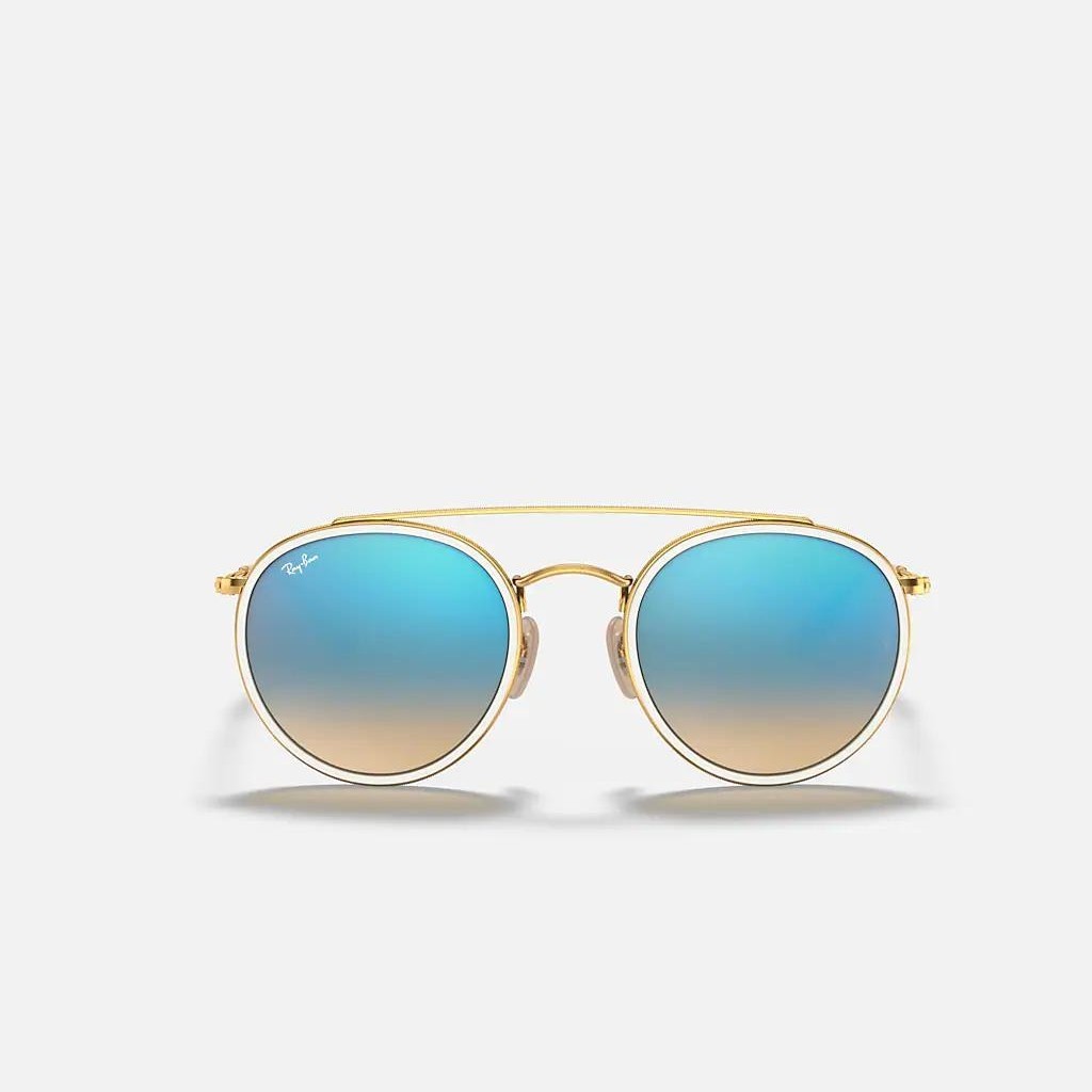 Kính Ray-Ban Round Double Bridge Vàng Xanh Dương Sáng