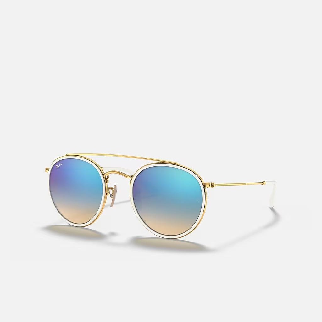 Kính Ray-Ban Round Double Bridge Vàng Xanh Dương Sáng