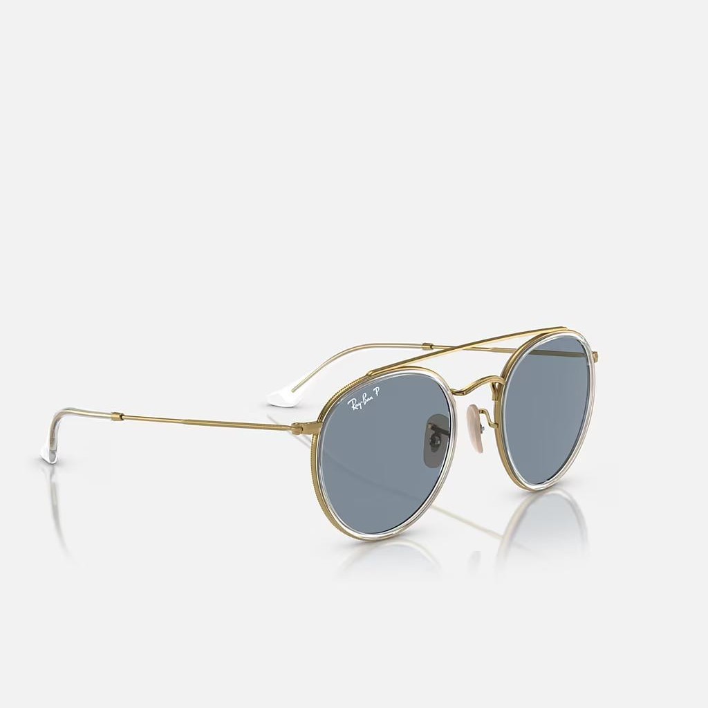 Kính Ray-Ban Round Double Bridge Polarized Vàng Xanh Dương