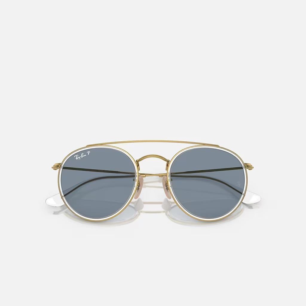 Kính Ray-Ban Round Double Bridge Polarized Vàng Xanh Dương