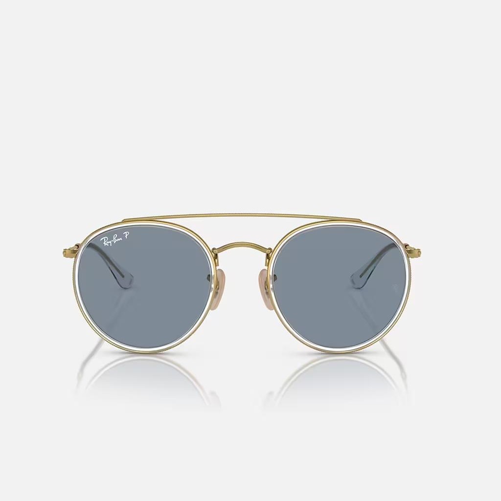 Kính Ray-Ban Round Double Bridge Polarized Vàng Xanh Dương