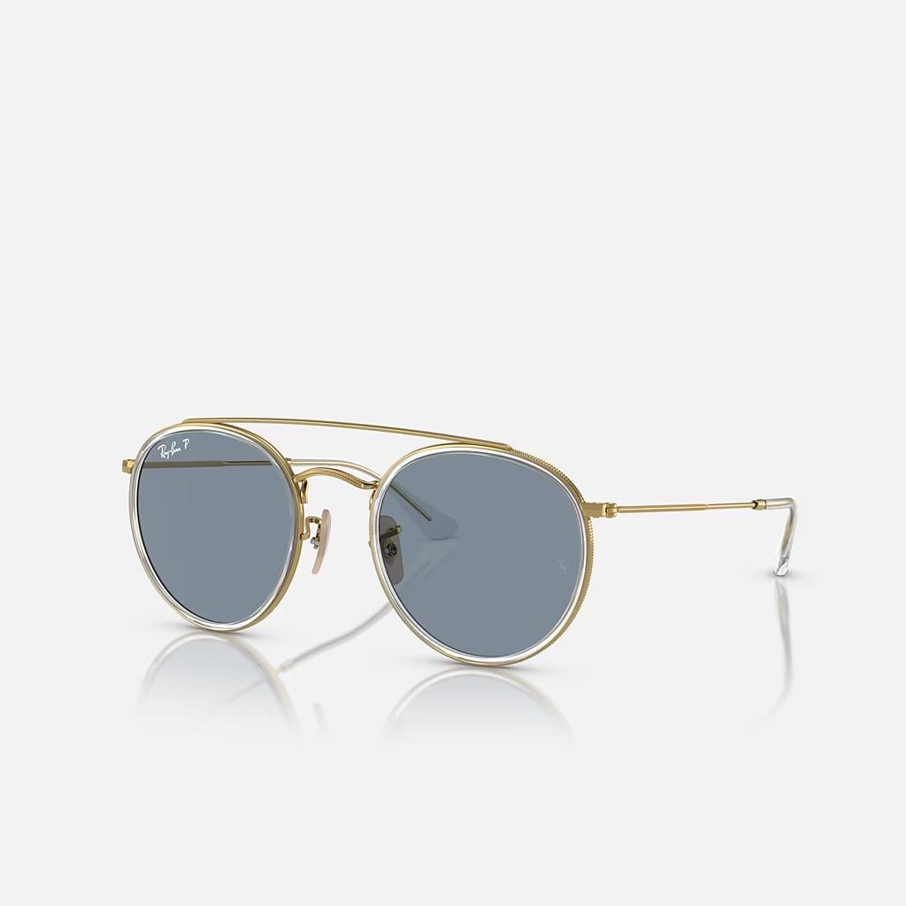 Kính Ray-Ban Round Double Bridge Polarized Vàng Xanh Dương