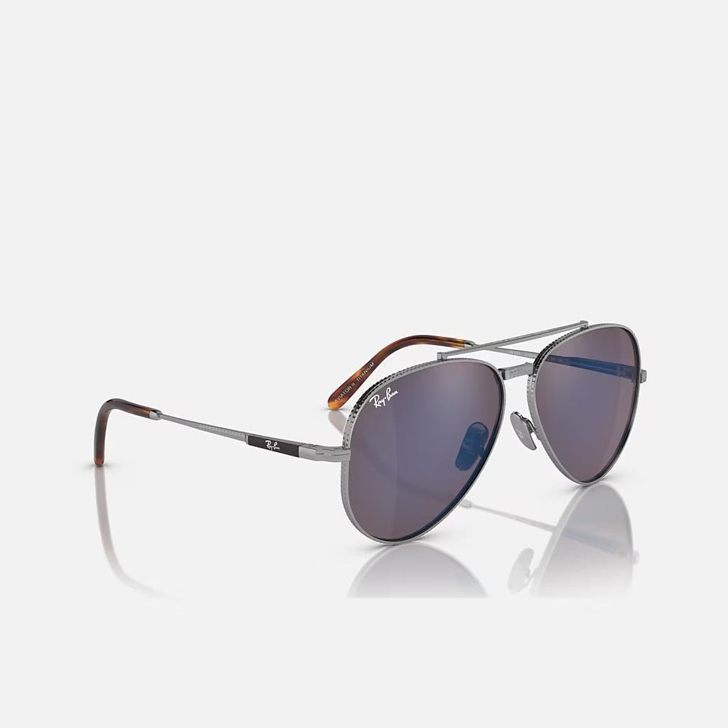 Kính Ray-Ban Aviator Ii Titanium Bạc Xanh Dương Xám