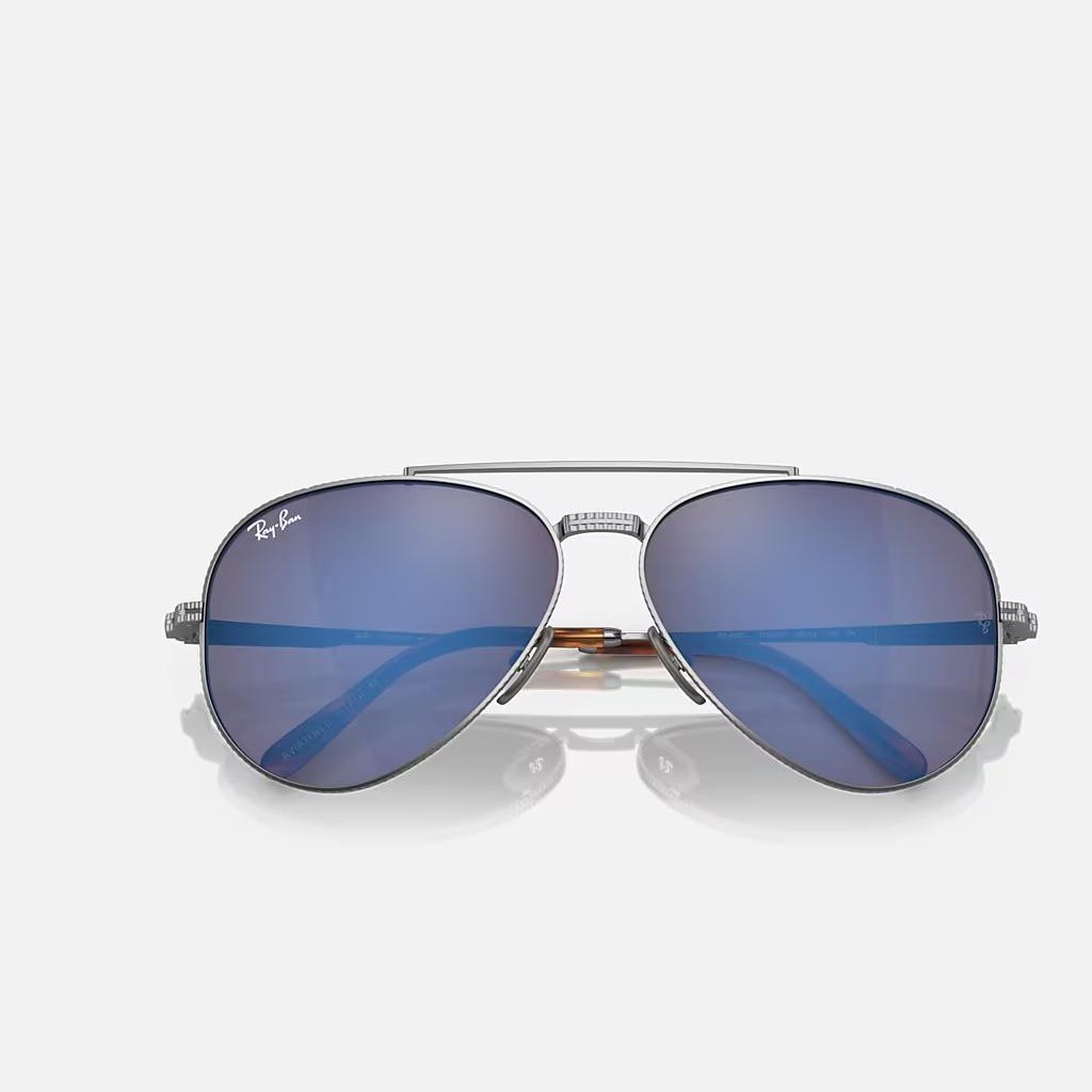 Kính Ray-Ban Aviator Ii Titanium Bạc Xanh Dương Xám