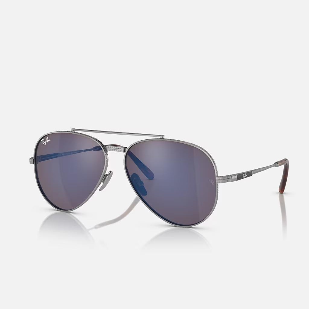 Kính Ray-Ban Aviator Ii Titanium Bạc Xanh Dương Xám