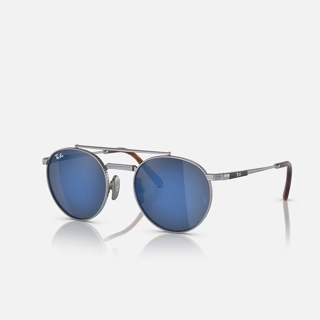 Kính Ray-Ban Round Ii Titanium Bạc Xám Xanh Dương