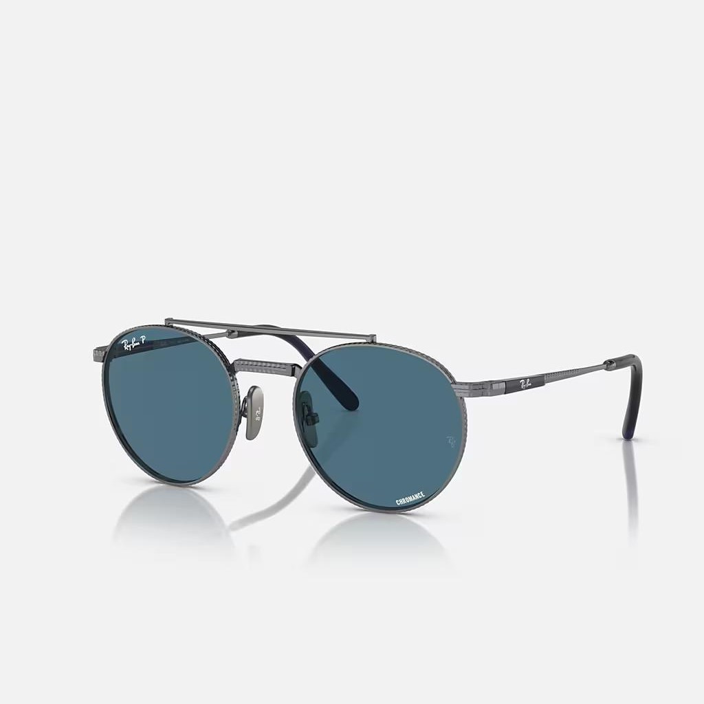 Kính Ray-Ban Round Ii Titanium Xám Xanh Dương