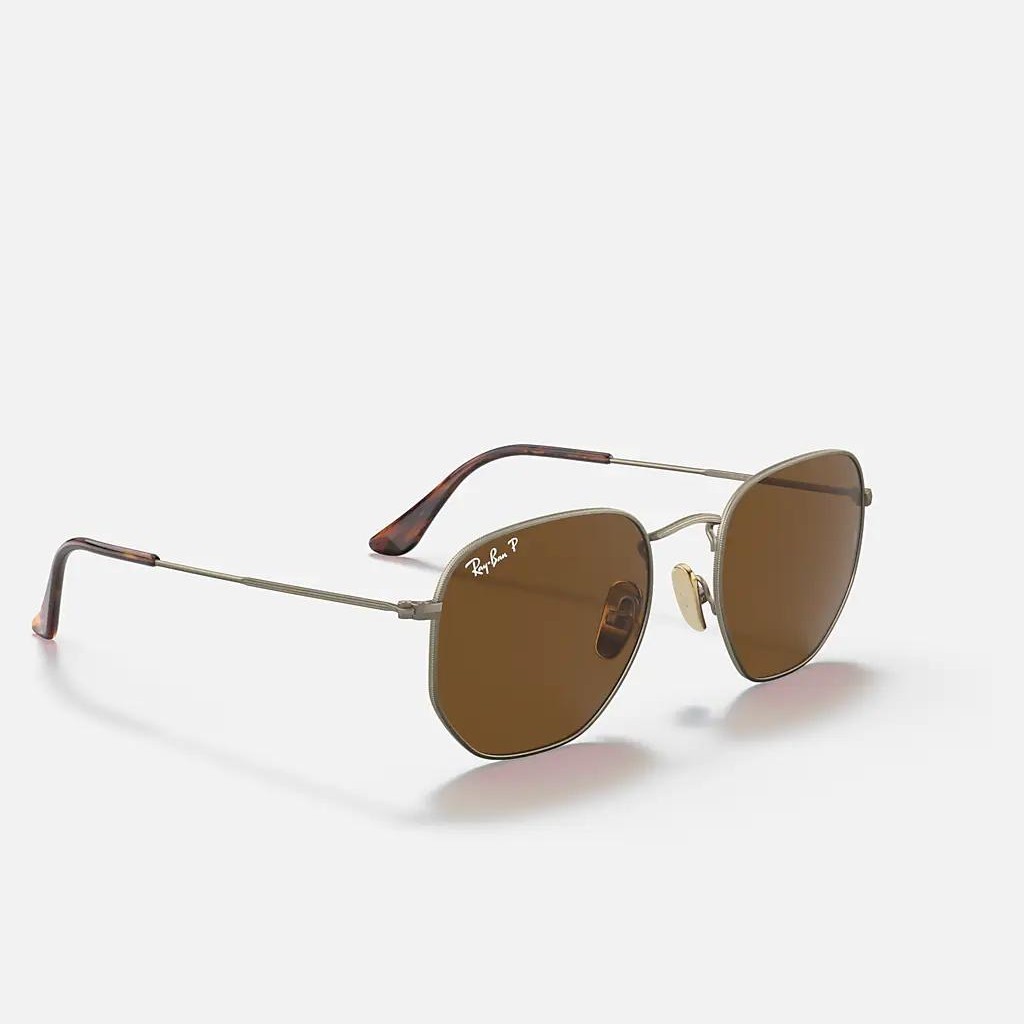 Kính Ray-Ban Hexagonal Titanium Polarized Vàng Nâu