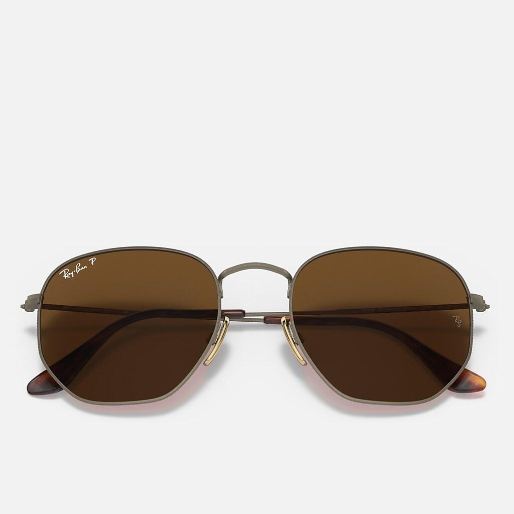 Kính Ray-Ban Hexagonal Titanium Polarized Vàng Nâu