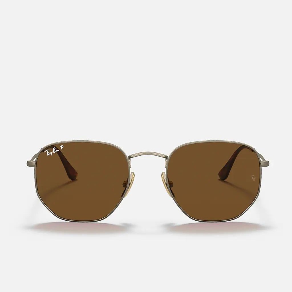 Kính Ray-Ban Hexagonal Titanium Polarized Vàng Nâu