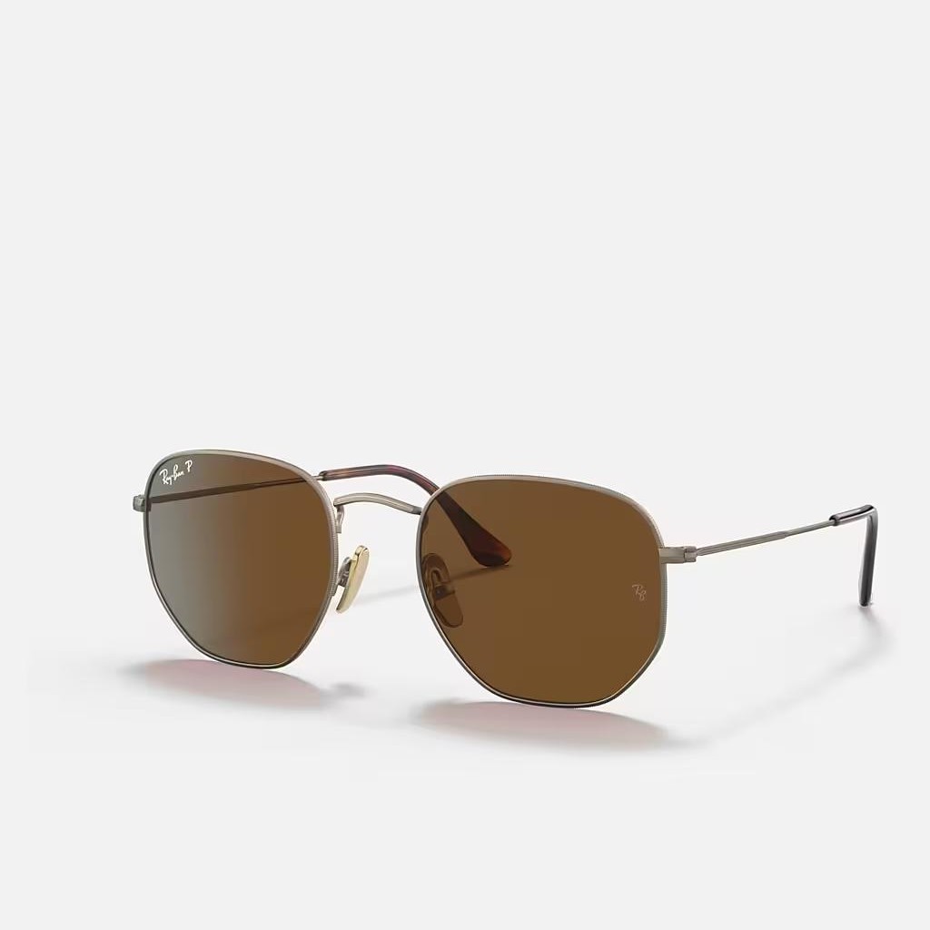 Kính Ray-Ban Hexagonal Titanium Polarized Vàng Nâu