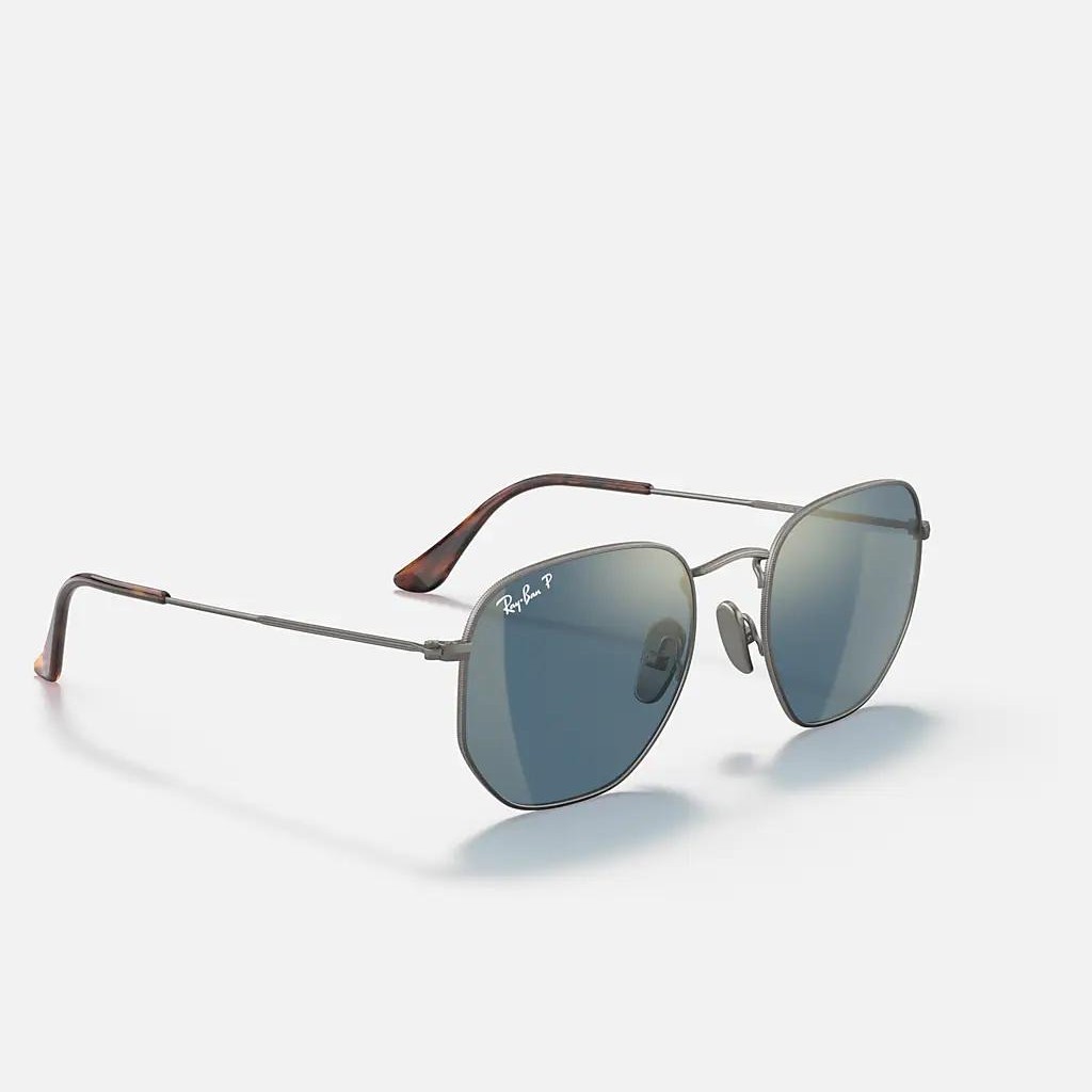 Kính Ray-Ban Hexagonal Titanium Polarized Xám Xanh Dương