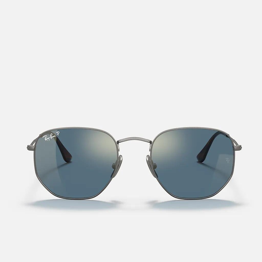 Kính Ray-Ban Hexagonal Titanium Polarized Xám Xanh Dương