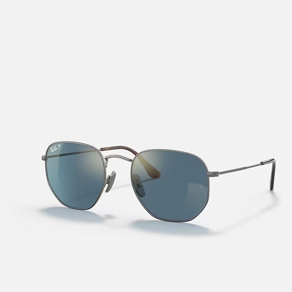 Kính Ray-Ban Hexagonal Titanium Polarized Xám Xanh Dương