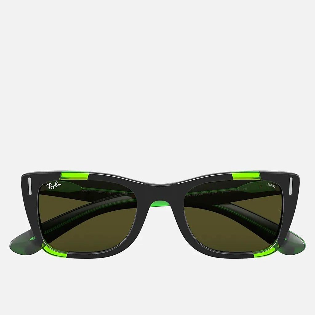 Kính Ray-Ban Caribbean Green Fluo Đen Xanh Lá